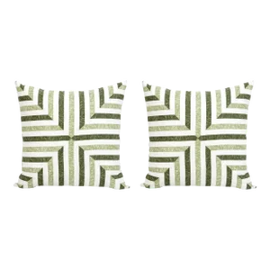 Palm Orleans Audubon Green Mitered Stripe Euro Pillow Shams- Set of 2
