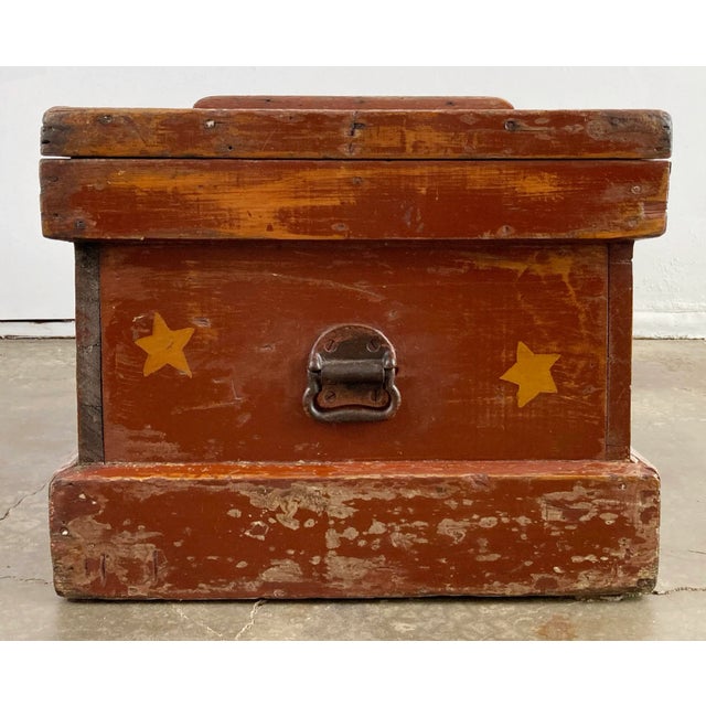 Antique Hand-Painted Wood Trunk Tool Chest For Sale - Image 9 of 12