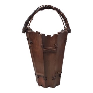 Japanese Ikebana Handled Wooden Basket For Sale