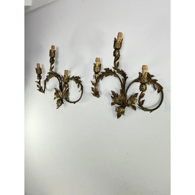 Mid-Century 3-Light Wrought Iron Wall Lamps, 1960s, Set of 2 For Sale - Image 7 of 9