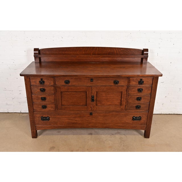 An exceptional antique Mission or Arts & Crafts quarter sawn oak sideboard, credenza, buffet server, or bar cabinet By...