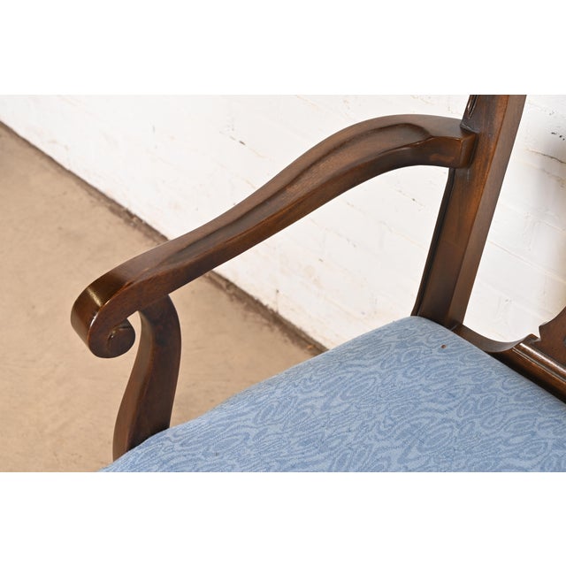 Wood Drexel Heritage Georgian Carved Mahogany Armchairs or Dining Captain Chairs, Pair For Sale - Image 7 of 12