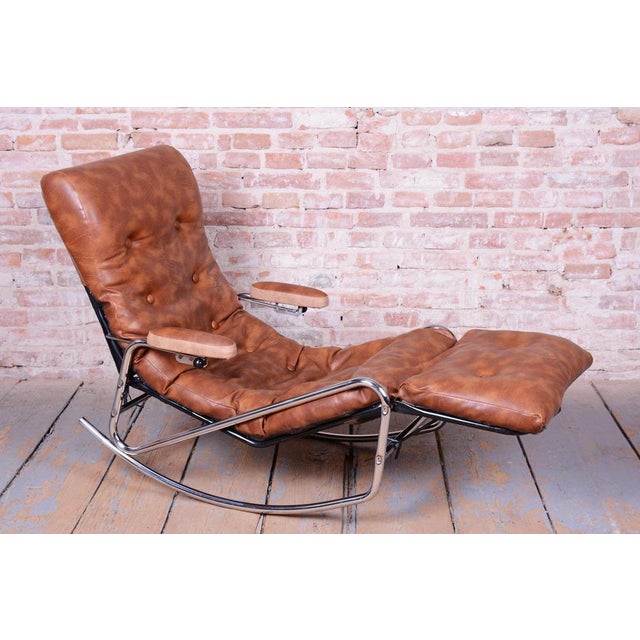 Mid-Century Rocking Reclining Armchair in Chrome by Lama, France, 1960s For Sale - Image 4 of 14