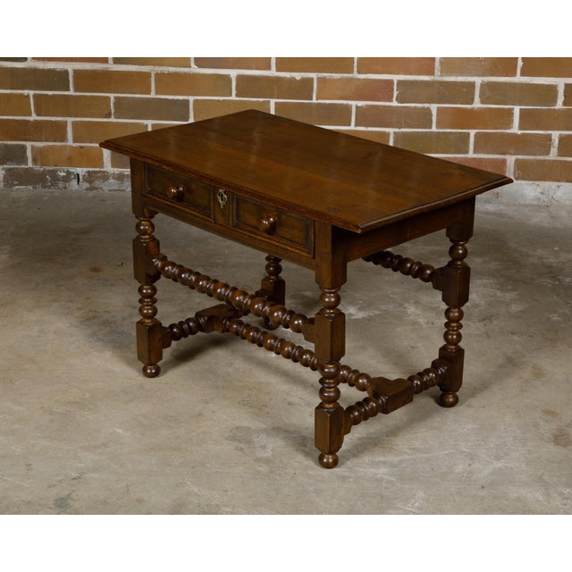English 19th Century Oak Side Table with Carved Bobbin Legs and Single Drawer For Sale - Image 4 of 12