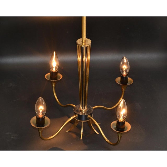 Brass Maison Lunel Four-Light Chandelier Brass & Gun Metal French Mid-Century Modern For Sale - Image 8 of 13