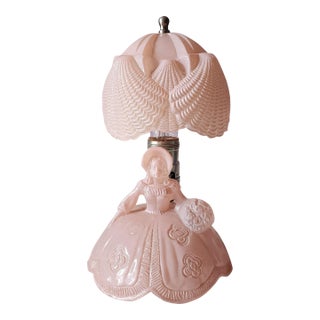 Vintage Art-Deco Pink Glass l.e. Smith "Southern Belle" Boudoir Lamp 1940s For Sale