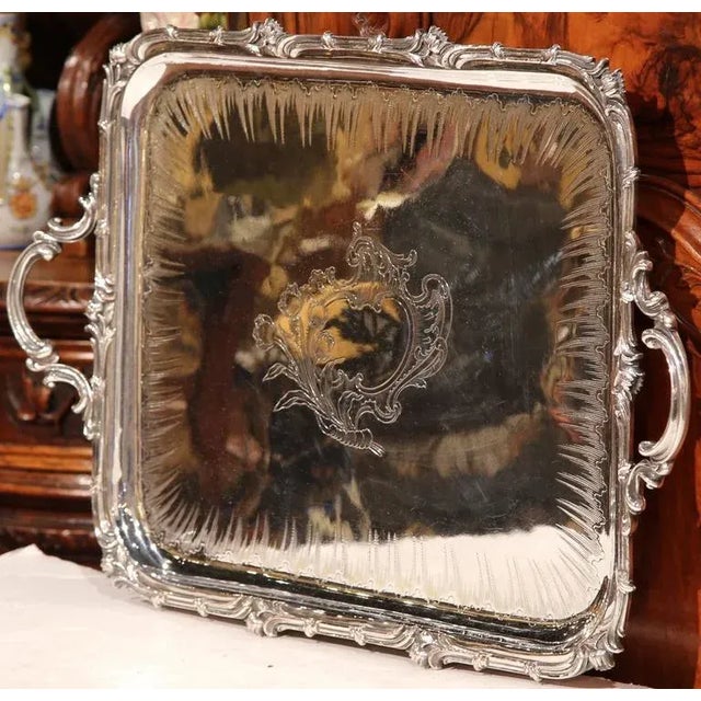 French 19th Century French Christofle Silver Plated Repoussé Serving Tray For Sale - Image 3 of 9