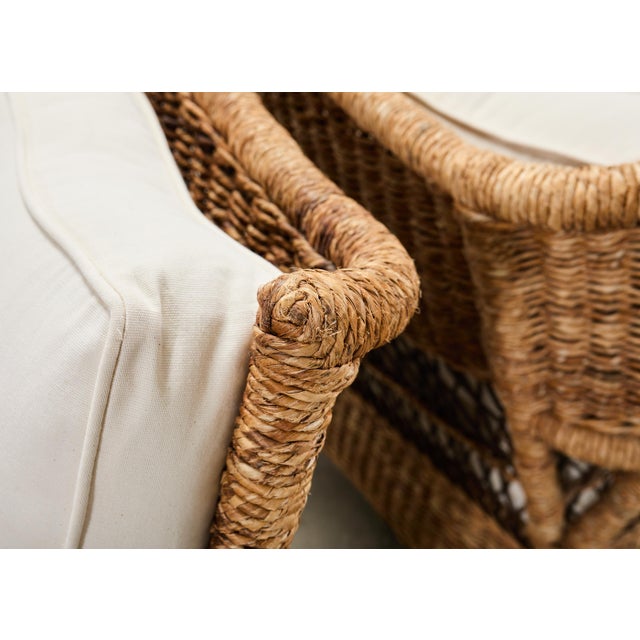 Wood Pair of Ralph Lauren Organic Wicker Rope Armchairs + Ottoman For Sale - Image 7 of 18