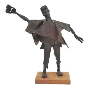 Vintage Brutalist Modernist Welded Steel Figural Sculpture, Signed
