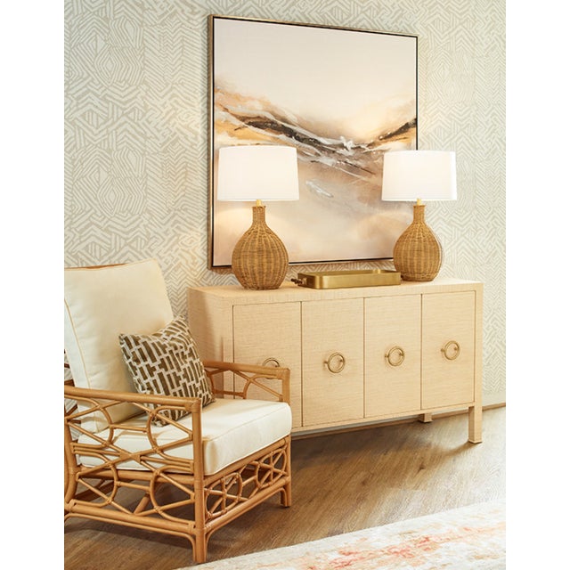 2020s Matthew Izzo Home Rue Natural Grasscloth Four Door Buffet With Antique Brass Hardware For Sale - Image 5 of 6