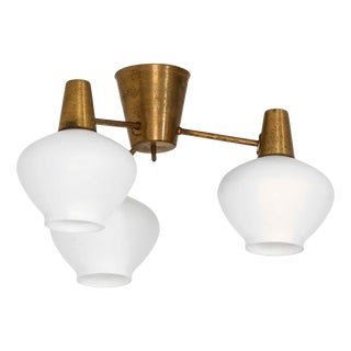 Ceiling Lamp in Brass and Opaline Glass attributed to Hans Bergström, 1940s For Sale