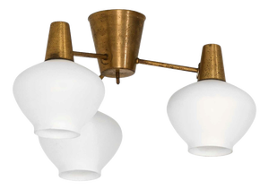 Ceiling Lamp in Brass and Opaline Glass attributed to Hans Bergström, 1940s