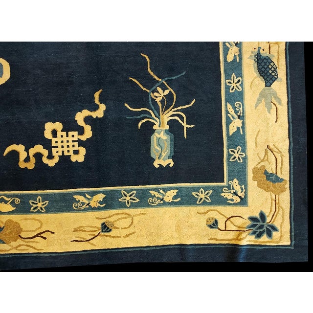 Sensational Navy Blue and Tan Color With Chinoiserie Pattern Antique Chinese Peking Rug For Sale In New York - Image 6 of 7