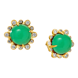 Syna Yellow Gold Chrysoprase Earrings with Diamonds, a Pair