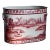 1980s Red Cream Toleware Painted Planter, Ice Bucket, Hand-Painted Pastoral River Scene, Oval Cachepot With Handles, 13.5"w For Sale