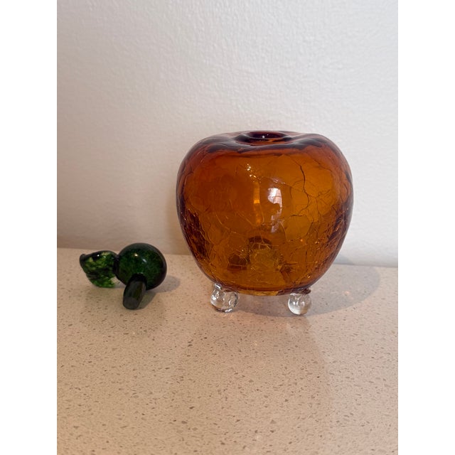 1970s Vintage Amber Crackle Glass Apple Fruit Fly Trap / Autumn Art Glass For Sale - Image 5 of 7