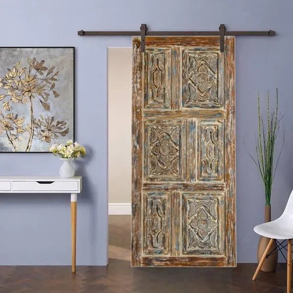 Infuse your home with timeless artistry through these Vintage Lotus Carved Double Barn Doors. Handcrafted from reclaimed...