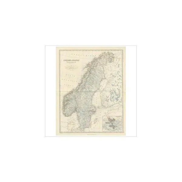 Antique Map of Scandinavia with Stockholm Inset, 1865 For Sale - Image 3 of 11
