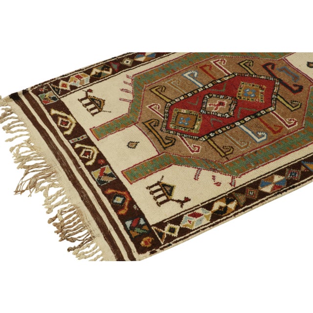 1950s Vintage Tribal Rug in Beige-Brown, Red and Green, Colorful Geometric Patterns For Sale - Image 5 of 7