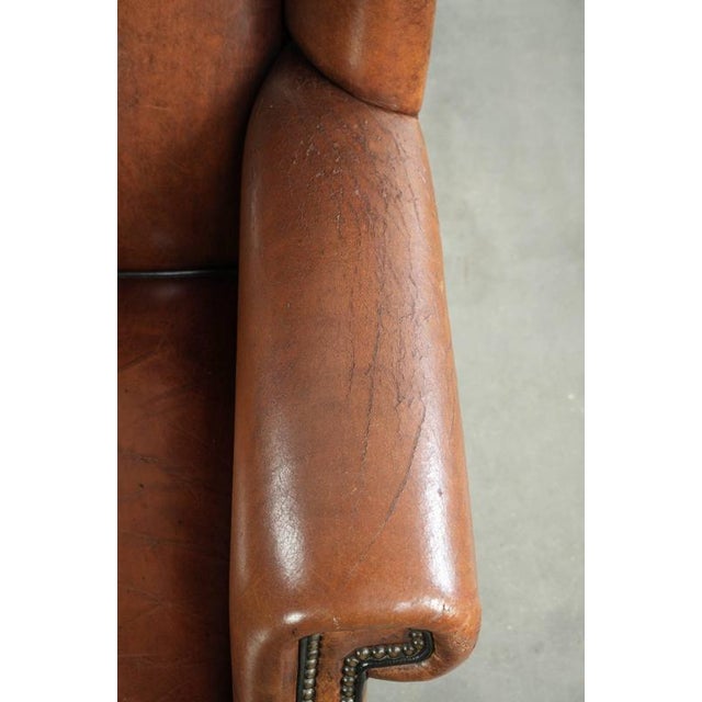 Brown Sheepskin Wing Armchair with Black Piping For Sale - Image 8 of 18