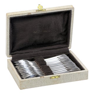Art Deco Silver-Plated América Cake Forks from Christofle, 1940s, Set of 12 For Sale