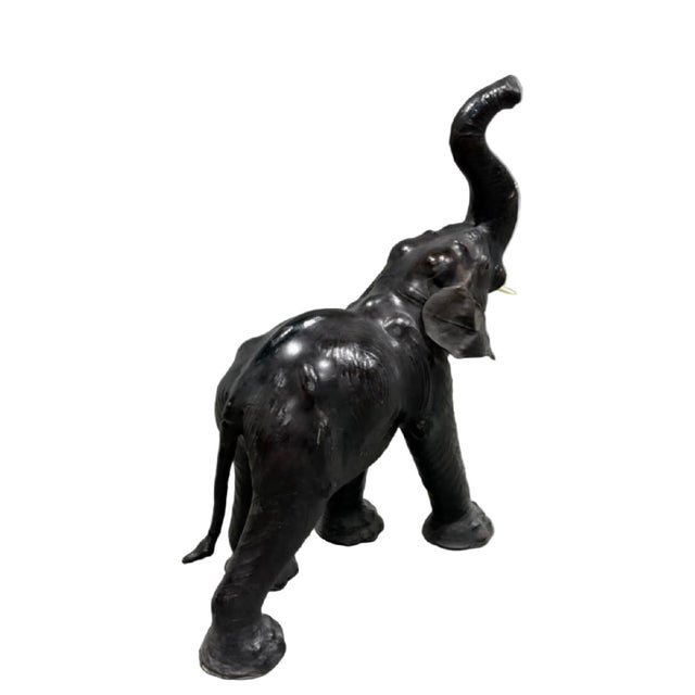 Late 20th Century Monumental 47” Vintage Leather Elephant Sculpture – Distressed For Sale - Image 5 of 16