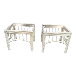 1970s Set of 2 Rattan Side Tables