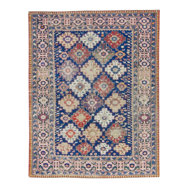 House of Séance - 19th Century Kuba Quba Green Floral Handwoven Wool Pile Rug - 6’3” X 4’10.5” For Sale