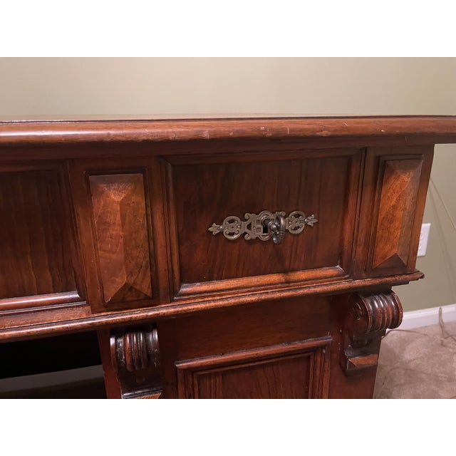 Rustic European Antique Neoclassical Style Solid Wood Double-Pedestal Executive Desk For Sale - Image 3 of 17