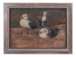 Viggo Johansen, Three Seagulls, Oil on Canvas, Framed