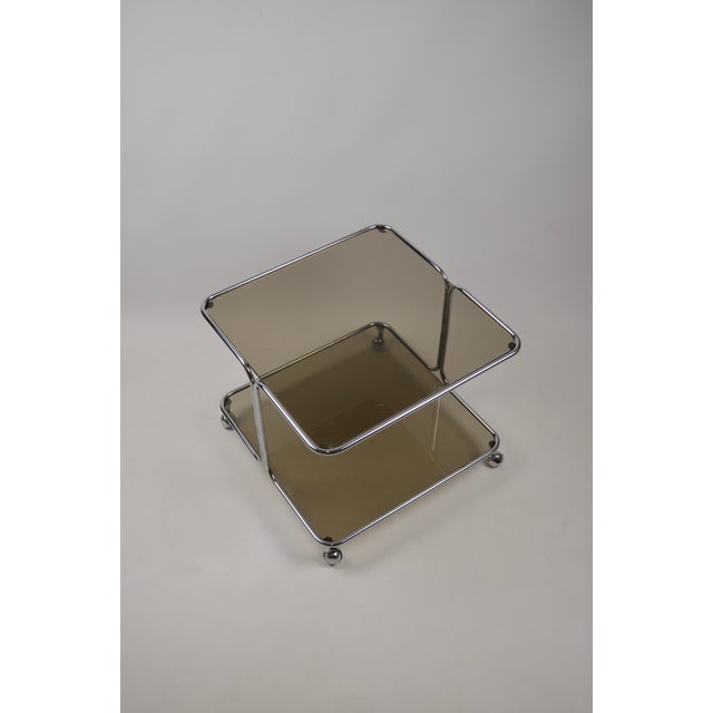 Italian Chrome and Smoked Glass Coffee Table on Casters, 1970s For Sale - Image 14 of 18