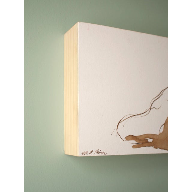 Original pen and walnut ink drawing of a reaching kneeling female nude by contemporary artist Michelle Arnold Paine. The...