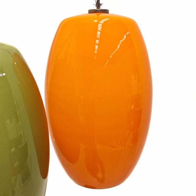 Glass Vintage Green and Orange Glass Pendant attributed to Alessandro Pianon for Vistosi, 1960s For Sale - Image 7 of 12