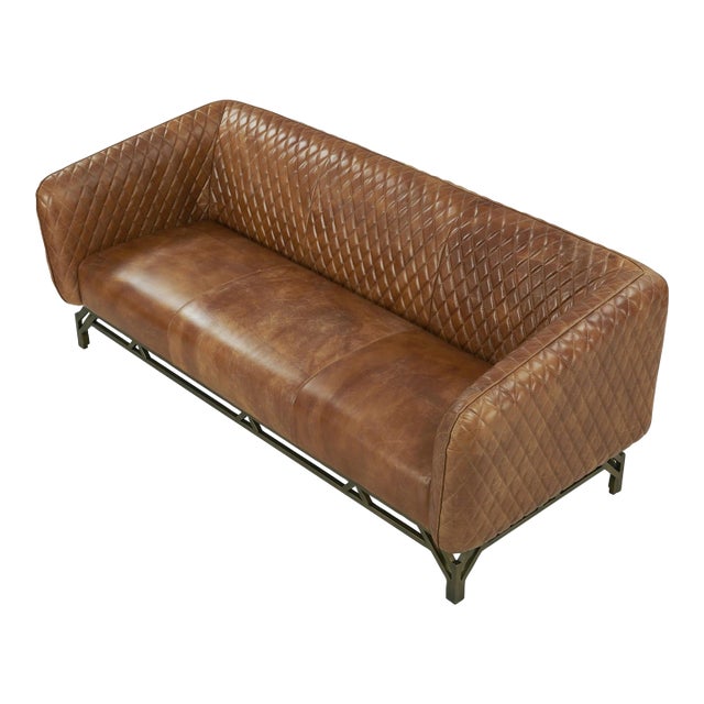 Vincent Industrial Modern Sofa - Light Brown Leather For Sale