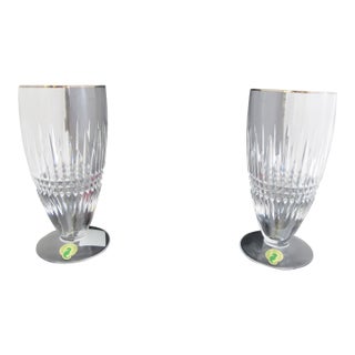 Waterford Crystal Lismore Diamond Platinum Iced Tea Glass Pair Unused in Box For Sale