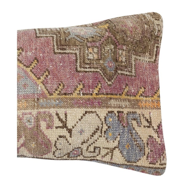 Traditional 16"x28" Hand-knotted Wool Rug Lumbar Pillow Cover. Turkish Accent Pillow Cover For Sale - Image 3 of 4