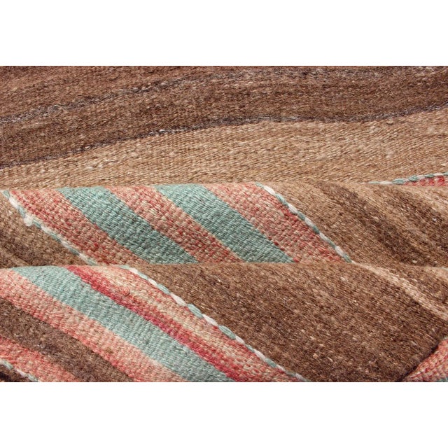 Aqua Vintage Turkish Kilim With Soft Brown, Rose, and Aqua Stripes 2'9 X 6'0 For Sale - Image 8 of 9