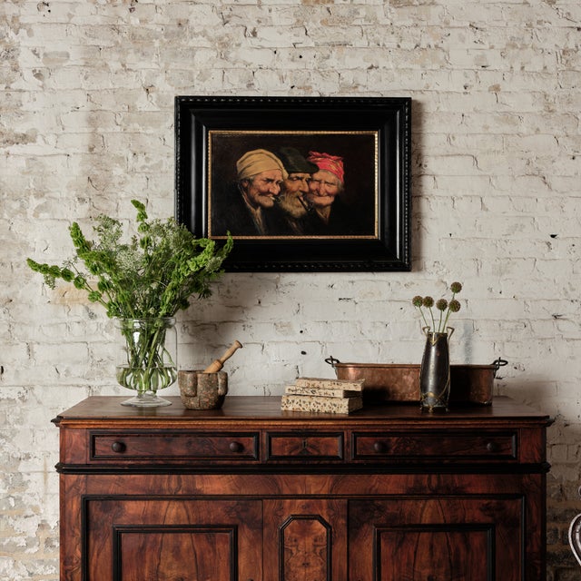 French 19th Century French Interior Scene With Figures on Canvas For Sale - Image 3 of 3