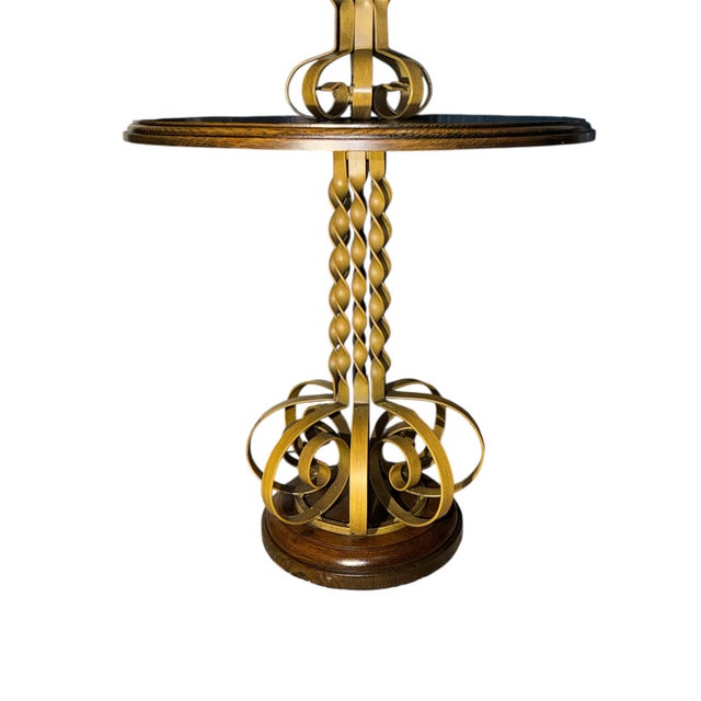 1950s 1950s Mid-Century Modern Florentine Style Wrought Iron Floor Lamp & Wood Side Table For Sale - Image 5 of 12