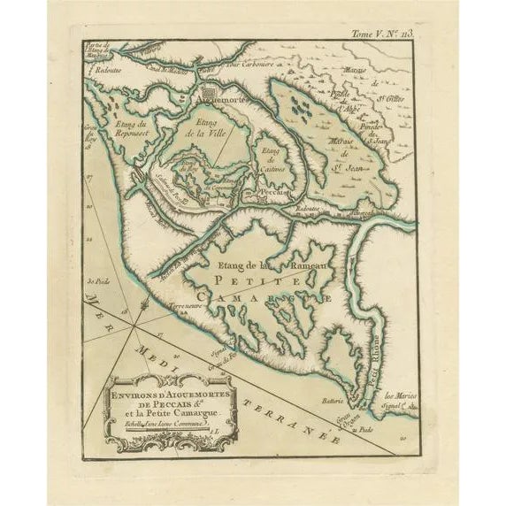 Antique Map of Aigues-Mortes and Camargue, France, 1764 For Sale