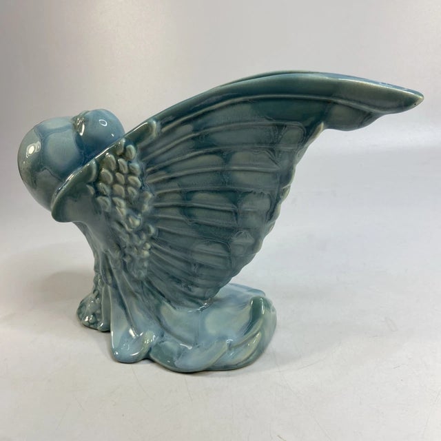 Art Deco Vintage Royal Haeger Pottery Bellowing Dove Vase Turquoise 40s Art Deco 7.75 In For Sale - Image 3 of 8