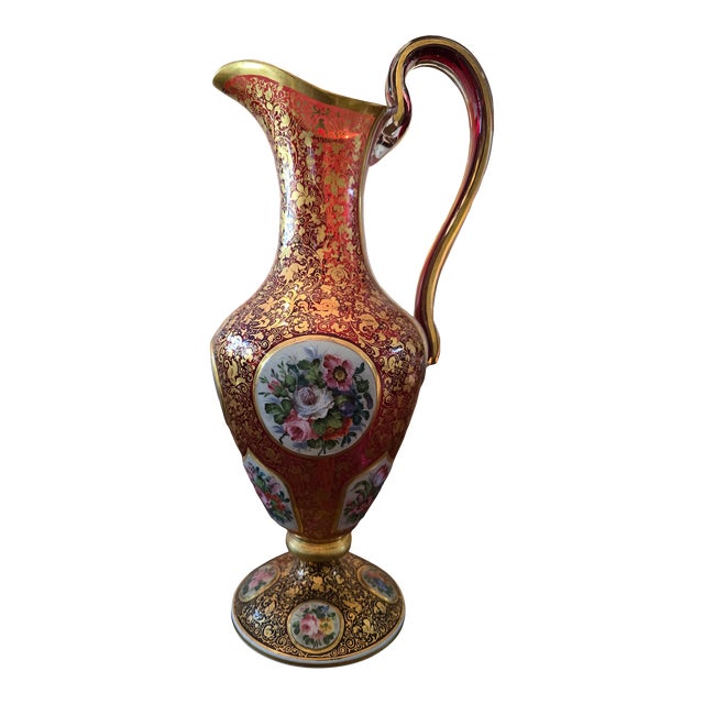 Antique Moser Bohemian Glass Ruby Color Ewer For Sale