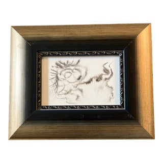 Contemporary Original Abstract Ink Painting Wide Toned Frame For Sale