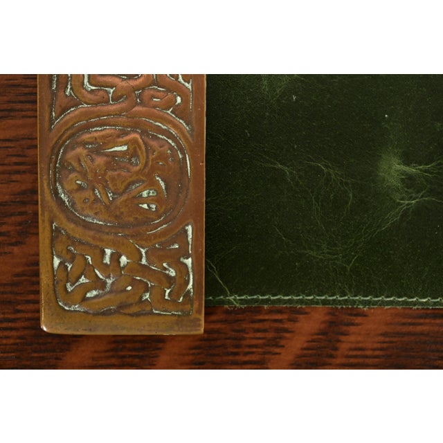 Metal Tiffany Studios New York Zodiac Bronze Blotter Ends With Leather Desk Blotter For Sale - Image 7 of 13