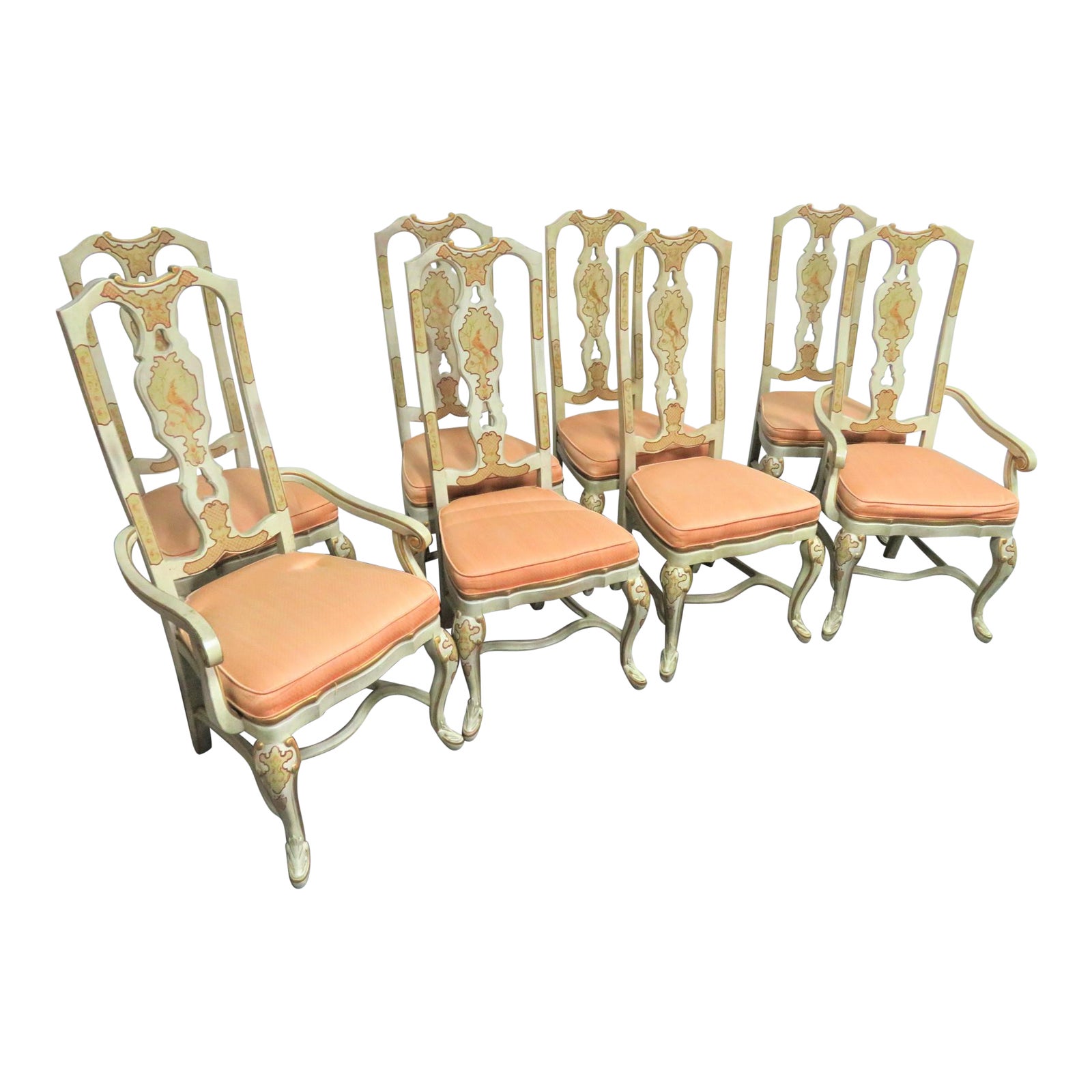 Drexel Heritage Sketchbook Collection Asian Painted Dining Chairs Set