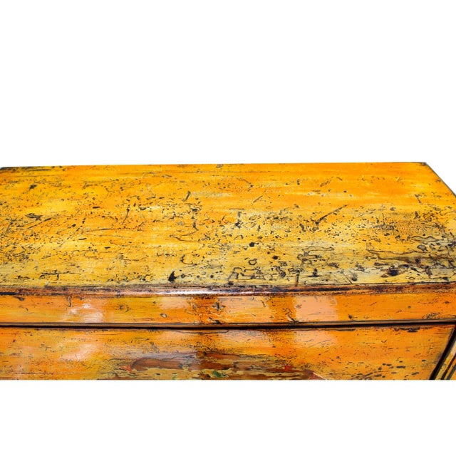1960s Chinese Gansu Style Distressed Orange Yellow Flower Console Cabinet For Sale - Image 5 of 8