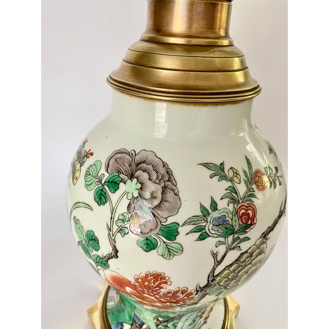 Metal 19th Century Brass Mount Famille Rose Chinese Table Lamp For Sale - Image 7 of 10