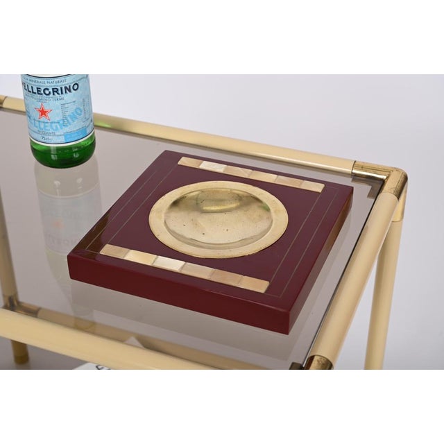 Mid-Century Burgundy Lacquer and Brass Vide-Poche from Dior, Italy, 1970s For Sale - Image 4 of 15