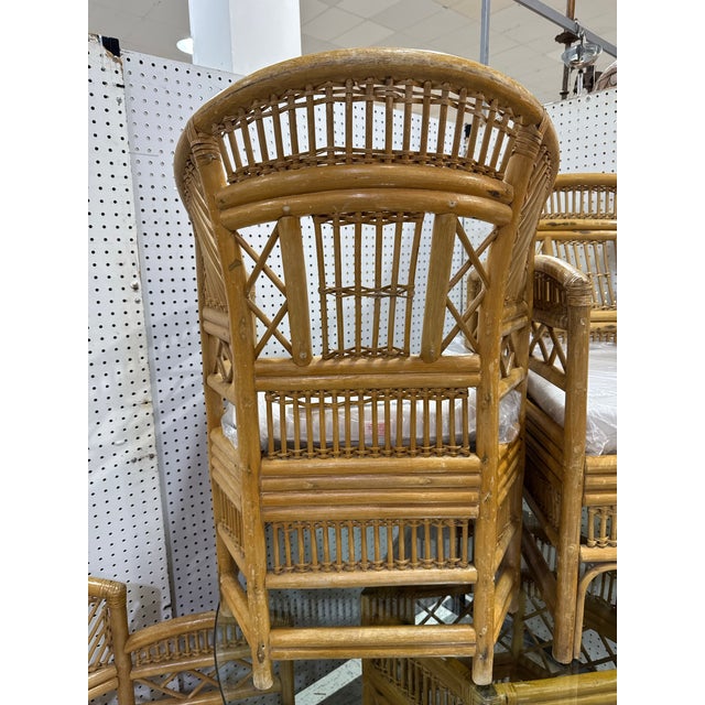 Mid 20th Century Vintage Brighton Pavilion Style Rattan Dining Set With Glass Table & 4 Chairs For Sale - Image 5 of 6