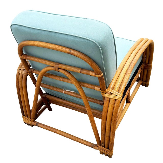 1950s 1950s Restored Rattan Triple-Strand Half Square Moon Arm Lounge Chair W/ Arched Back For Sale - Image 5 of 5